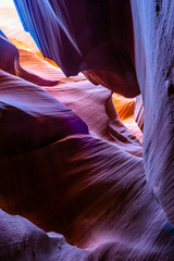 Colorful art of natural landscapes in Lower Antelope Canyon in Page Arizona with bright sandstones...