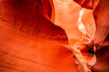 Fiery labyrinths of natural landscape in Lower Antelope Canyon in Page Arizona with bright...