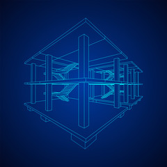 Building under construction. Build house construct in process. Wireframe low poly mesh vector illustration