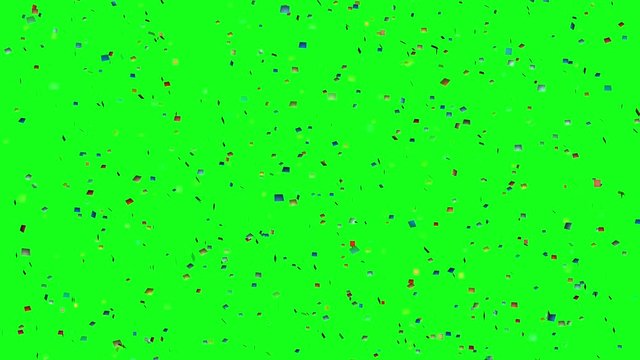 colorful confetti falling down slowly on green screen chroma key animation