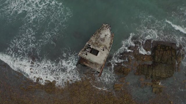 Drone shot of a shipwreck on the coast of South Africa. Wreck of the Meisho Maru No. 38.