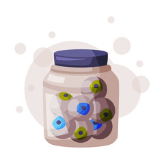 Eyeballs in Glass Jar, Occult Magic Objects for Mystic Ritual Cartoon Style Vector Illustration