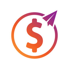 transfer of money concept flat design icon logo vector illustration. with dollar and paper plane symbol. simple and modern style