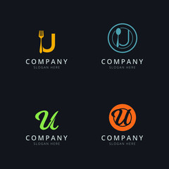 Initial U logo with restaurant elements