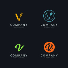 Initial V logo with restaurant elements