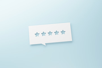 5 star in speech bubble. Quality, review, Best Excellent Services Rating for Satisfaction, concept of setting a five star goal, 3d render.
