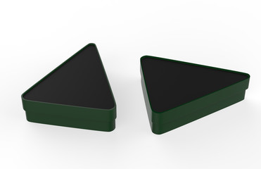 Matte Triangular Box Mock up (High-Angle Shot). 3d illustration