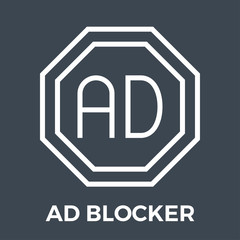 AD Blocker Thin Line Vector Icon Isolated on the Black Background.