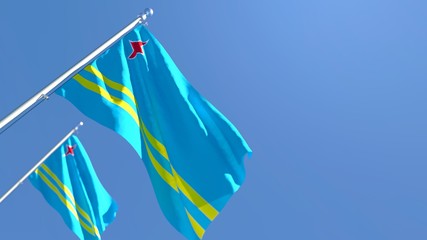 3D rendering of the national flag of Aruba waving in the wind