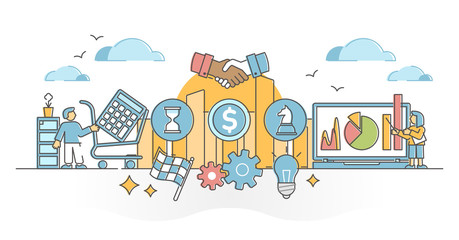 Obraz premium Procurement management occupation symbolic routine scene outline concept