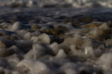 Waves breaking on a remote surf beach, New Zealand. 