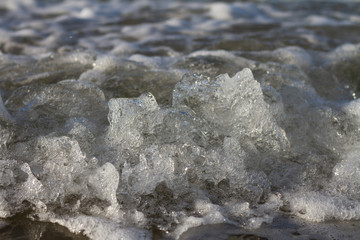 Waves breaking on a remote surf beach, New Zealand. 