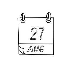 calendar hand drawn in doodle style. August 27. Day, date. icon, sticker, element, design. planning, business holiday