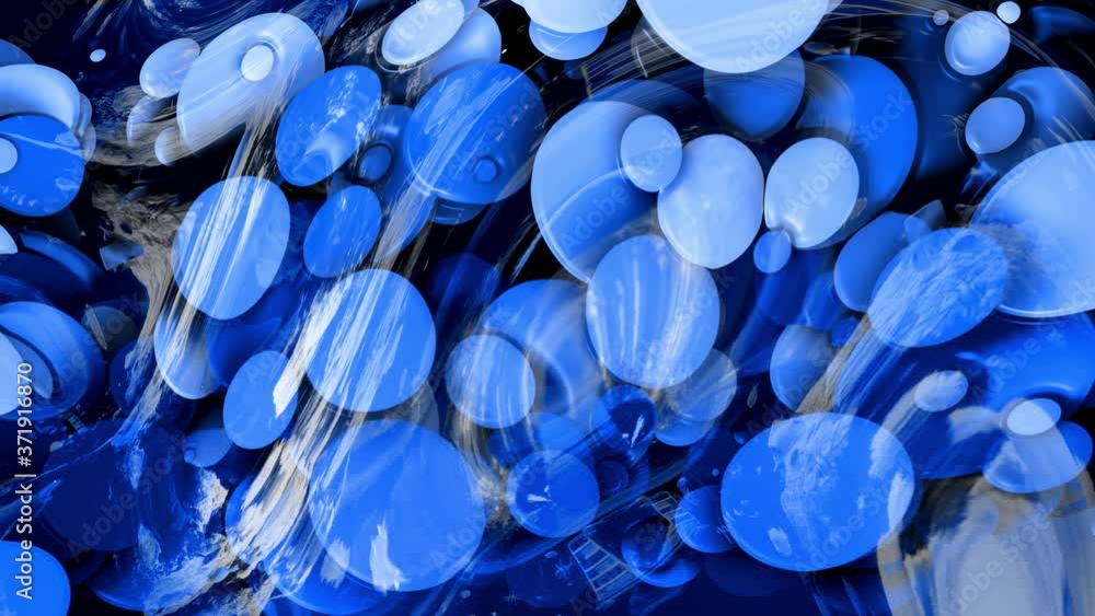 Aufkleber beautiful abstract looped background of shiny glossy surface like wavy blue liquid with circles floa