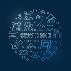 Fototapeta na wymiar Stay Home vector concept blue circular thin line illustration on dark background