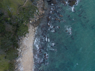 Aerial photos of a rocky coastline, New Zealand. 