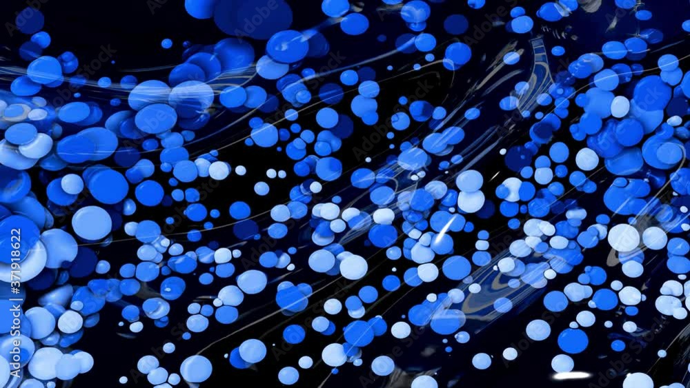 Aufkleber beautiful abstract looped background of shiny glossy surface like wavy blue liquid with circles floa