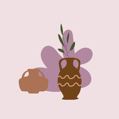 Trendy cards still life vase fruits abstract contemporary shape textures minimalism