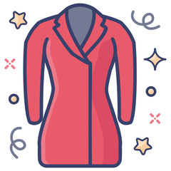 
Female long winter apparel, flat icon of coat 
