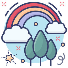 
Rainbow icon flat style, after raining fantasy sky 
