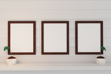Home interior frame mock up on white wall background. 3D rendering.