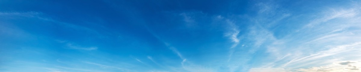 Panorama sky with beautiful cloud on a sunny day. Panoramic high resolution image.