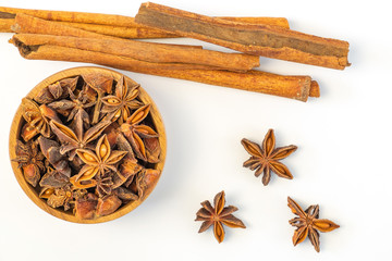 Assorted colorful spices on a white background. Healthy diet lifestyle.