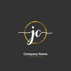 J C JC Initial handwriting and signature logo design with circle. Beautiful design handwritten logo for fashion, team, wedding, luxury logo.