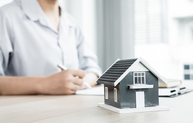 Agents working in real estate investment and lease contracts, contract home insurance home purchase...