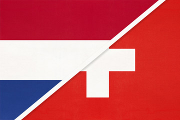 Netherlands or Holland and Switzerland, symbol of national flags from textile. Championship between two countries.