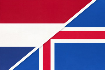 Netherlands or Holland and Iceland, symbol of national flags from textile. Championship between two countries.