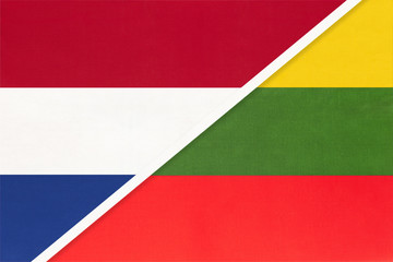 Netherlands or Holland and Lithuania, symbol of national flags from textile. Championship between two countries.