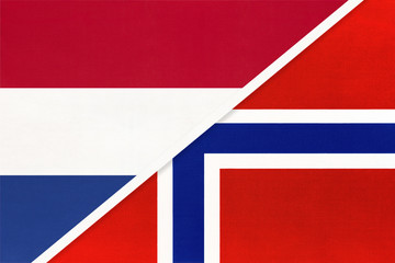 Netherlands or Holland and Norway, symbol of national flags from textile. Championship between two countries.