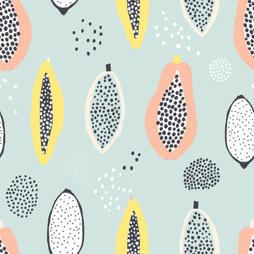 Seamless fruit pattern. Abstract papaya background. Vector texture great for fabric and textile, wallpapers, wrapping, backgrounds.. Vector illustration.