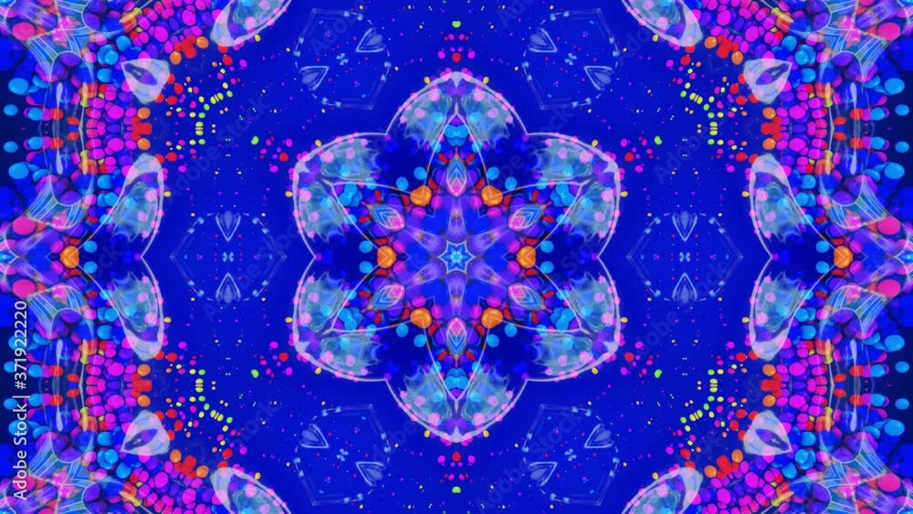 Poster star symmetry. kaleidoscope effect from wavy shiny liquid surface with distorted circles float like 