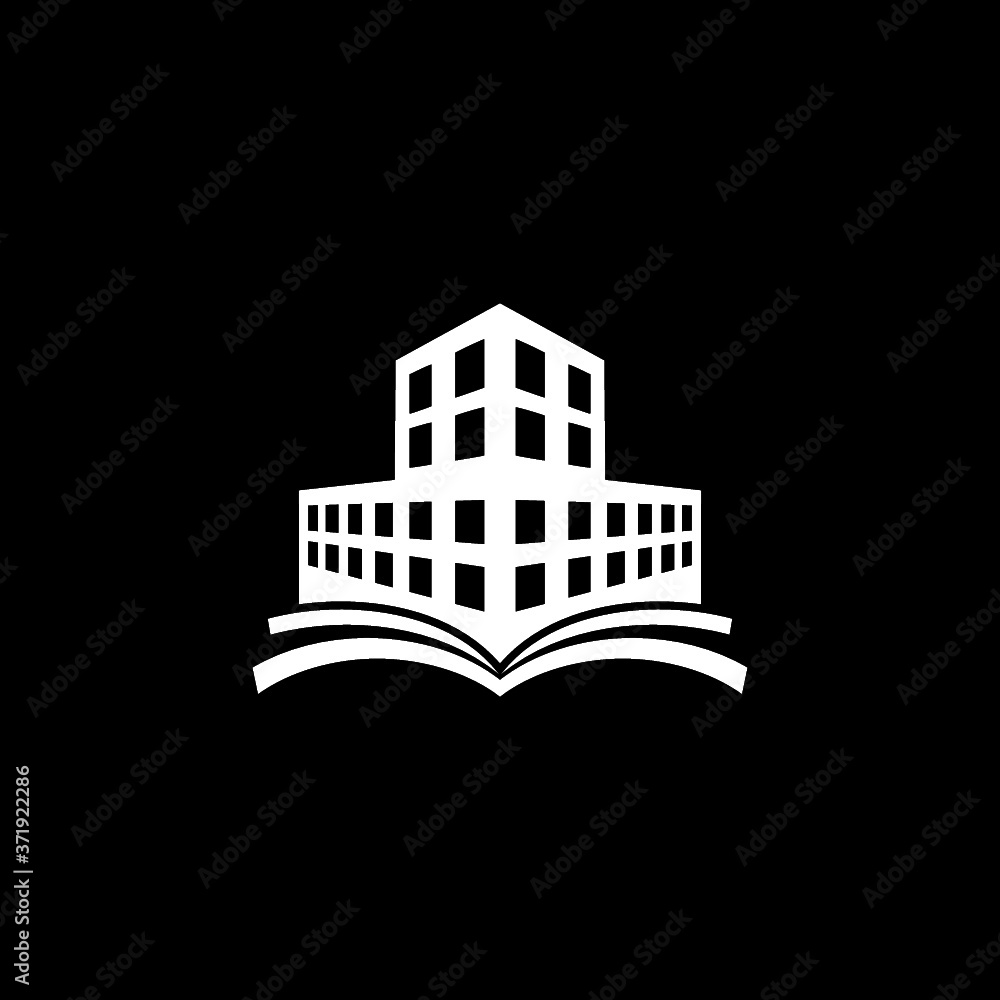 Poster building with book logo icon isolated on dark background