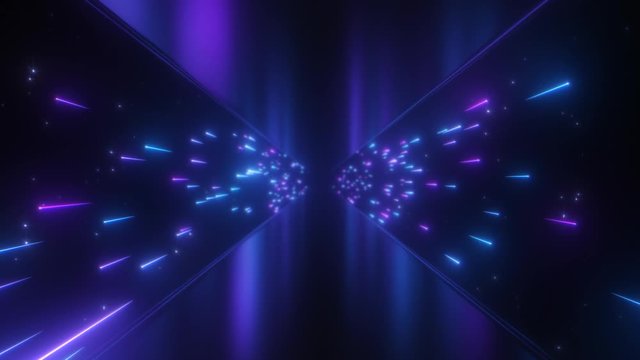 Neon Glow Shooting Star Comets Fly Light Speed in Reflective Tunnel - 4K Seamless Loop Motion Background Animation