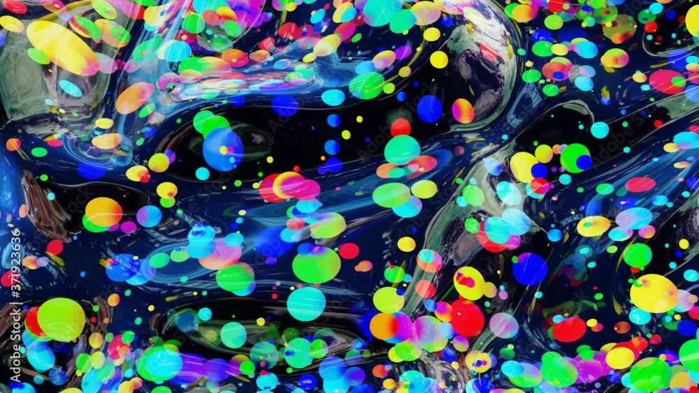 Poster abstract looped background of shiny glossy surface like wavy transparent liquid with rainbow color c