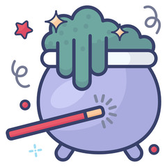 

Magical experiment, magic wand with cauldron
