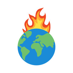 Global warming concept vector illustration on white background. Earth planet with hot flame. Save the world environment.