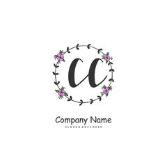 C CC Initial handwriting and signature logo design with circle. Beautiful design handwritten logo for fashion, team, wedding, luxury logo.