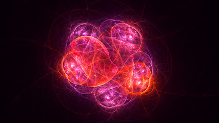 3D rendering abstract multicolored fractal light background with bright center