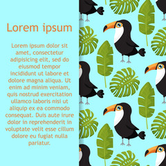 ckground with tropical leaves and toucans. Vector seamless pattern for stylish fabric design.  © OlgaKlyushina