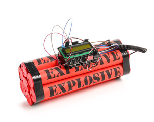 Bomb with timer on white background