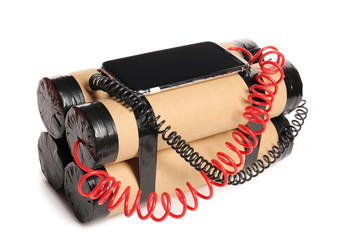 Bomb with timer on white background