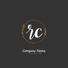 R C RC Initial handwriting and signature logo design with circle. Beautiful design handwritten logo for fashion, team, wedding, luxury logo.
