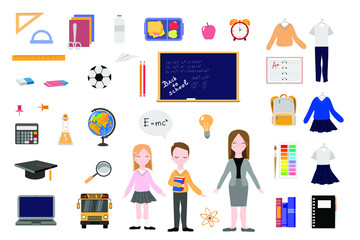 back to school big set on the white background