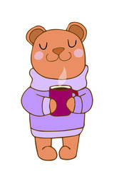 Naklejka premium little bear with with hot drink on white background