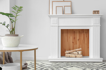 Interior of modern room with fireplace