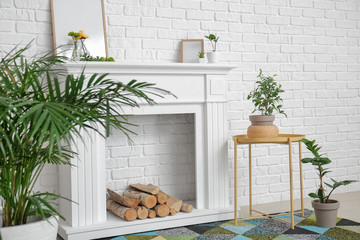 Interior of modern room with fireplace